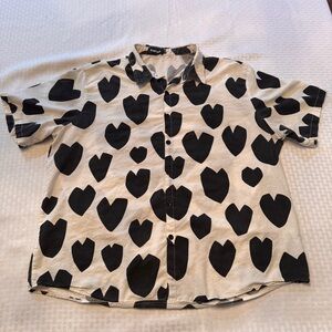 VatPave Men’s XXL Black Heart Print Button Front Shirt Valentine Graphic Top